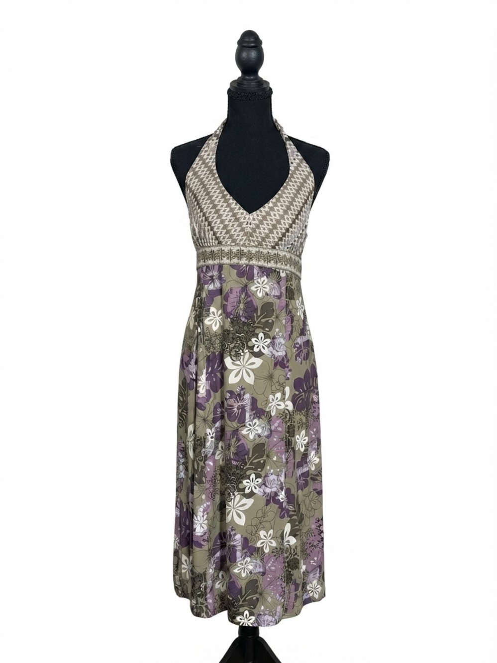 Athleta Green Purple Floral Midi Dress Size 10T Smocked Back Activewear Casual